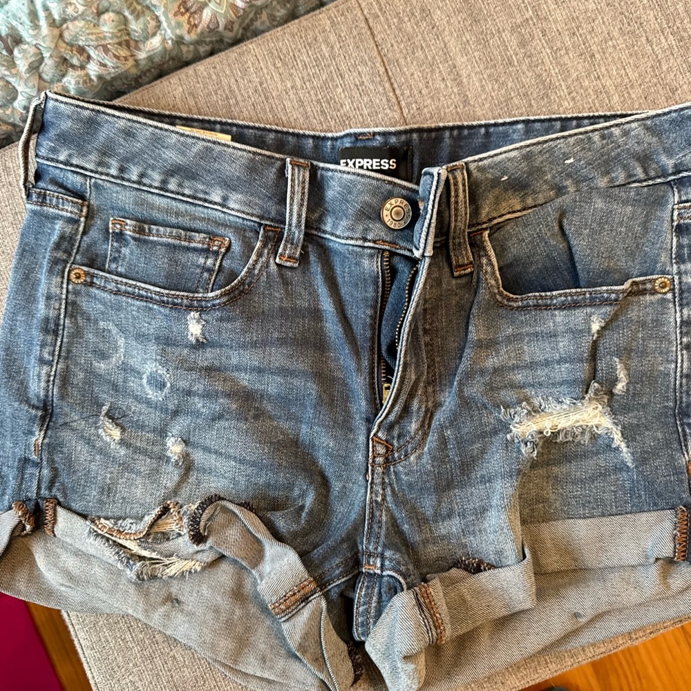 Express Blue Distressed Denim Shorts